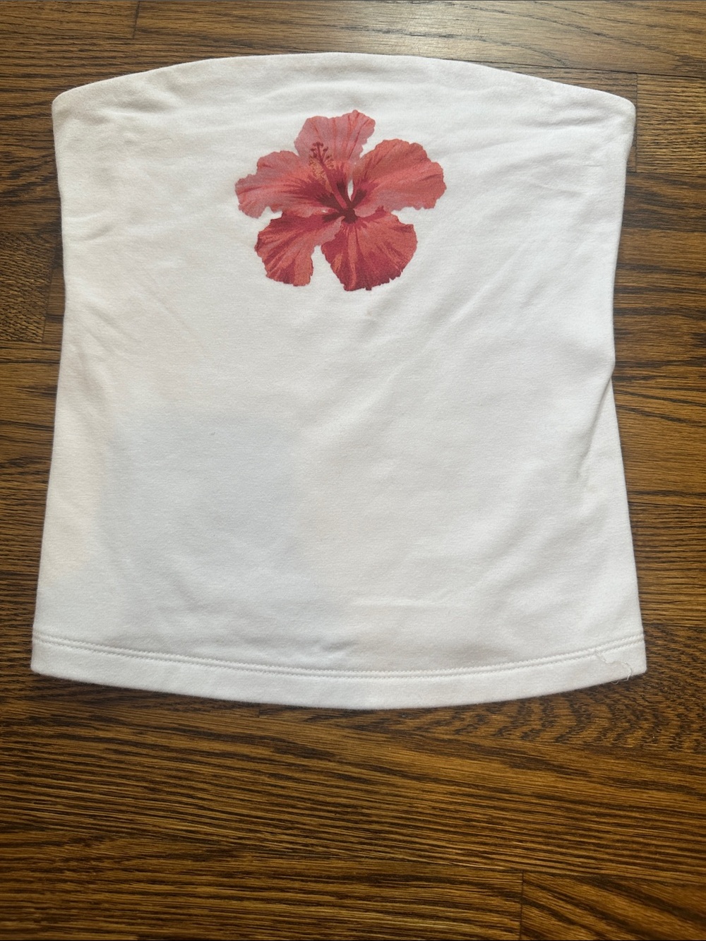 White Tube Top with pinkish Red Floral Accent
Note: hardly worn